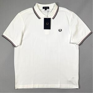 Fred Perry Short Sleeve Slim Fit Twin Tipped Polo Shirt, White XL $110